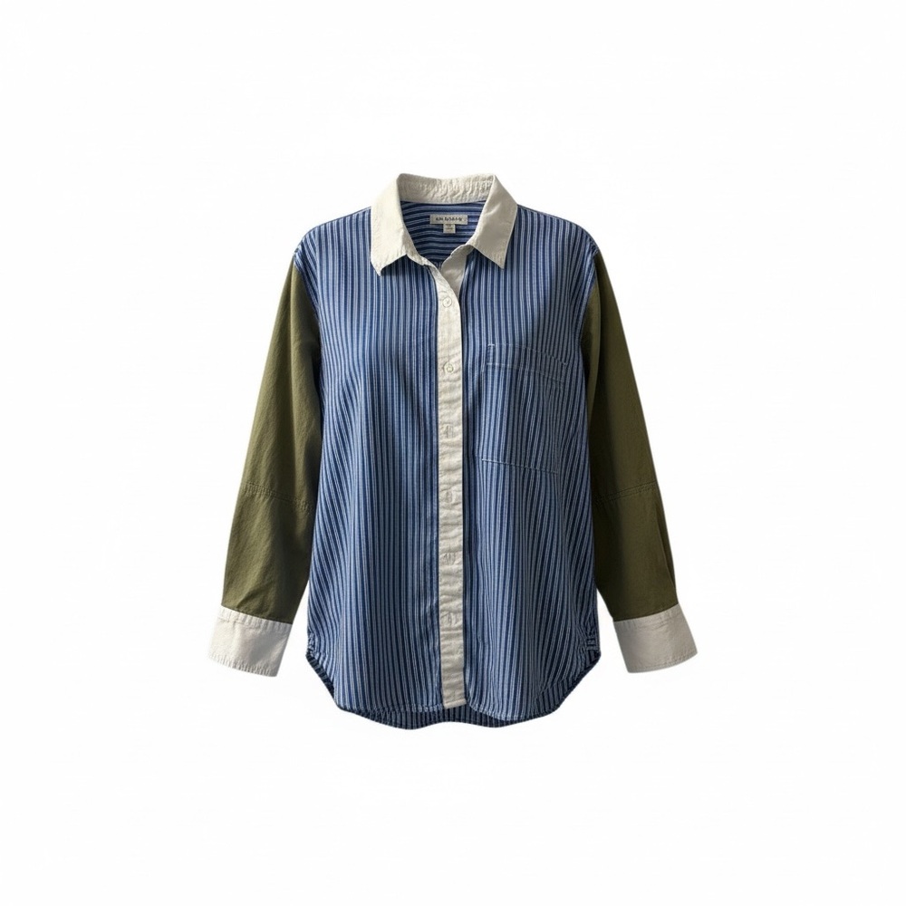 Blue and Green Striped Men's Shirt